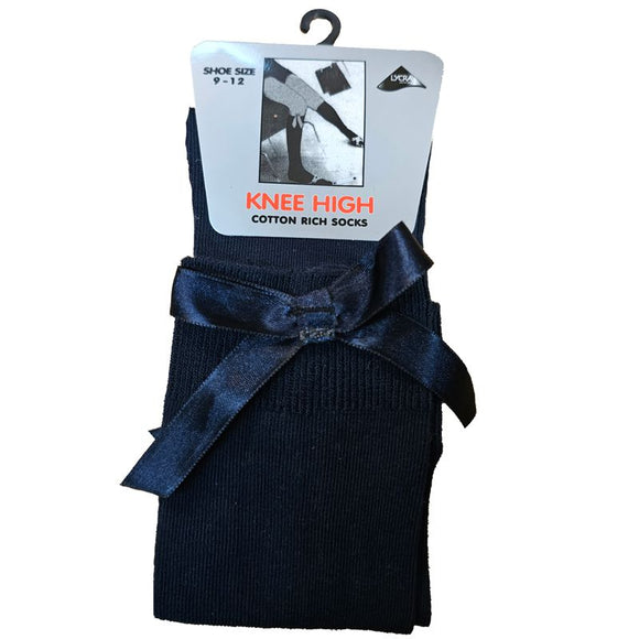 Knee High Bow Socks Navy (Single Pair)
