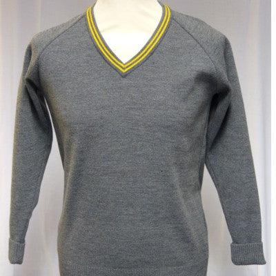 The Firs V Neck Jumper Grey / Gold Trim